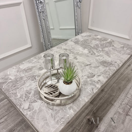 Anker 130cm Chrome Coffee Table with Light Grey Marble Top – U Stand Design