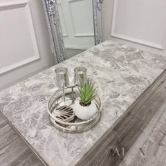 Anker 130cm Chrome Coffee Table with Light Grey Marble Top – U Stand Design