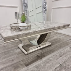 Anker 130cm Chrome Coffee Table with Light Grey Marble Top – U Stand Design