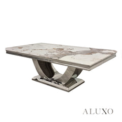 Anker 130cm Chrome Coffee Table with Cream Marble Top – U Stand Design