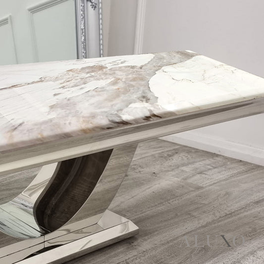 Anker 130cm Chrome Coffee Table with Cream Marble Top – U Stand Design