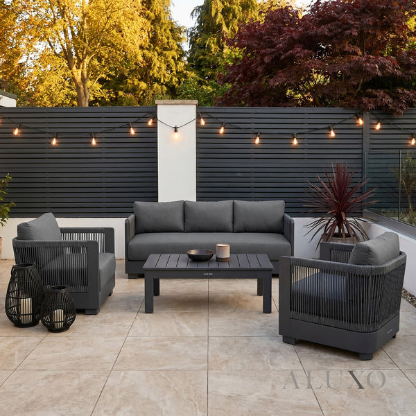 ALUXO® Ares 5-Seater Luxury Lounge Set – Onyx Aluminium & Pebble Grey Cushions