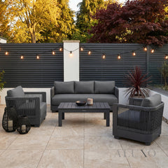 ALUXO® Ares 5-Seater Luxury Lounge Set – Onyx Aluminium & Pebble Grey Cushions