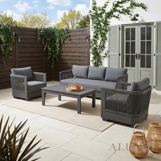 ALUXO® Ares 5-Seater Luxury Lounge Set – Onyx Aluminium & Pebble Grey Cushions