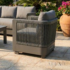(PRE-ORDER) ALUXO® Ares 5-Seater Luxury Lounge Set – Onyx Aluminium & Pebble Grey Cushions