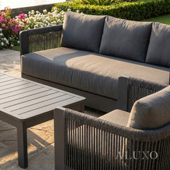(PRE-ORDER) ALUXO® Ares 5-Seater Luxury Lounge Set – Onyx Aluminium & Pebble Grey Cushions