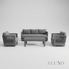 (PRE-ORDER) ALUXO® Ares 5-Seater Luxury Lounge Set – Onyx Aluminium & Pebble Grey Cushions