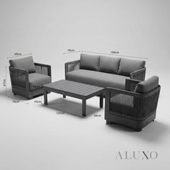 (PRE-ORDER) ALUXO® Ares 5-Seater Luxury Lounge Set – Onyx Aluminium & Pebble Grey Cushions