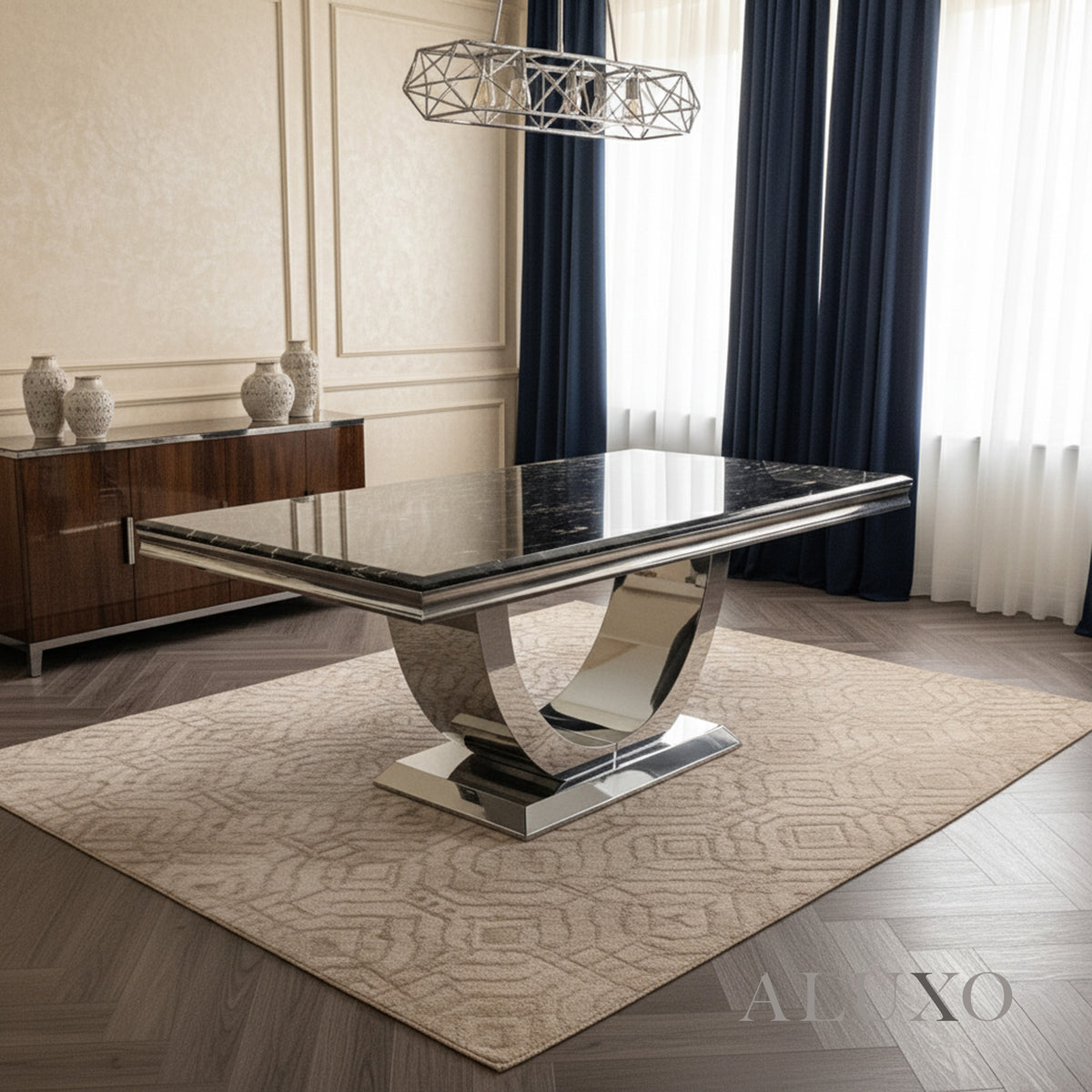 Urban 180cm Marble Dining Table with Chrome U Base – White | Light Grey | Cream | Black&Gold