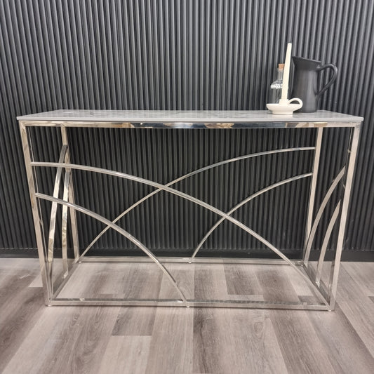 Arisa Chrome Console Table with Stomach Ash Grey Sintered Top