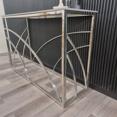 Arisa Chrome Console Table with Stomach Ash Grey Sintered Top
