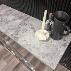 Arisa Chrome Console Table – 120x40cm Stomach Ash Grey Sintered Stone Top, Modern Luxury Design