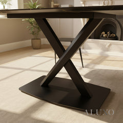 Arvid 160cm Slimline Oval-Rectangle Black Sintered Stone Dining Table Metal X Leg Stand