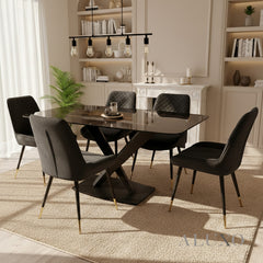 Arvid 160cm Slimline Oval-Rectangle Black Sintered Stone Dining Table Metal X Leg Stand