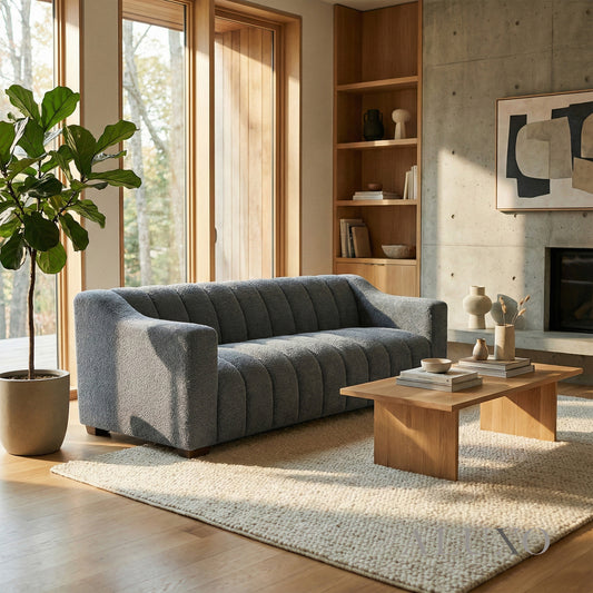 ALUXO® Astoria 3 Seater Sofa – Iron Bouclé | Deep Channel Stitched Design