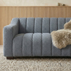ALUXO® Astoria 3 Seater Sofa – Iron Bouclé | Deep Channel Stitched Design