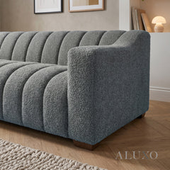 ALUXO® Astoria 3 Seater Sofa – Iron Bouclé | Deep Channel Stitched Design