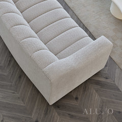ALUXO® Astoria 3 Seater Sofa in Oatmeal Beige Bouclé Fabric – Deep Channel Stitching
