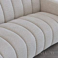 ALUXO® Astoria 3 Seater Sofa in Oatmeal Beige Bouclé Fabric – Deep Channel Stitching