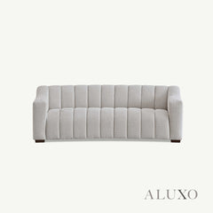 ALUXO® Astoria 3 Seater Sofa in Oatmeal Beige Bouclé Fabric – Deep Channel Stitching