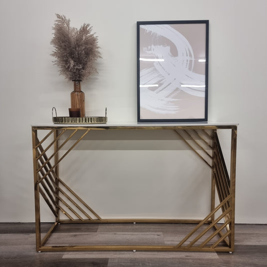Asuka Gold Console Table with Polar White Sintered Top