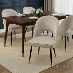 Loki 1.8m Gold Dining Set – Cream Sintered Stone Table with 4/6 Bjorn Champagne Velvet Chairs