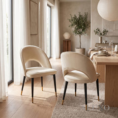 Bjorn Cream Velvet Dining Chairs | Scandinavian Modern with Gold Tip Legs