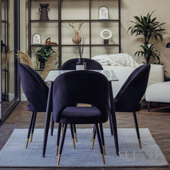 Bjorn Black Velvet Dining Chairs | Scandinavian Modern with Gold Tip Legs