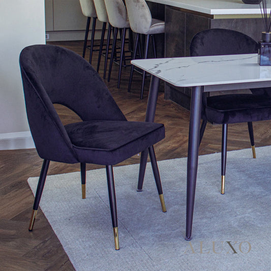 Bjorn Black Velvet Dining Chairs | Scandinavian Modern with Gold Tip Legs