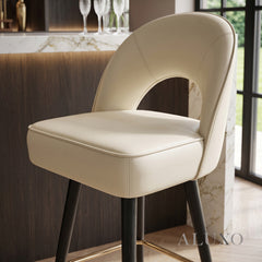 Bjorn Leather Bar Stool Swivel Chair | Cream PU Leather, 360° Swivel, Gold-Tipped Legs