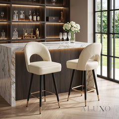 Bjorn Leather Bar Stool Swivel Chair | Cream PU Leather, 360° Swivel, Gold-Tipped Legs