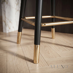 Bjorn Leather Bar Stool Swivel Chair | Cream PU Leather, 360° Swivel, Gold-Tipped Legs