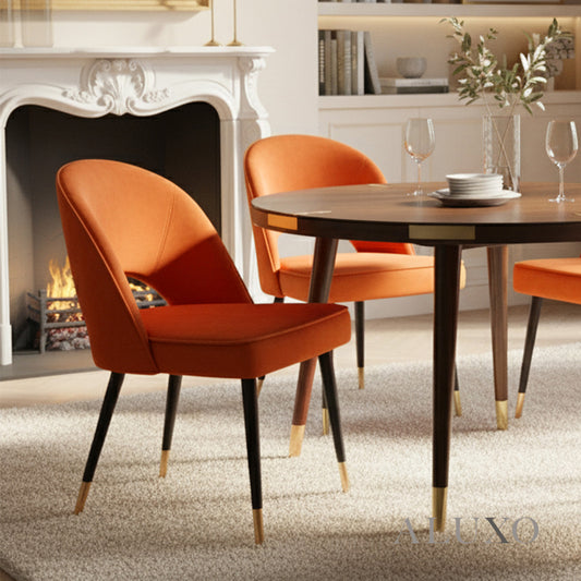 Bjorn Rust Orange Velvet Dining Chairs | Scandinavian Modern with Gold Tip Legs