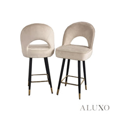 Bjorn Velvet Bar Stool Swivel Chair | Beige Velvet, 360° Swivel, Gold-Tipped Legs