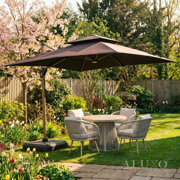 Camber 3m Square Cantilever Parasol with Solar LED Lights - Coffee Brown