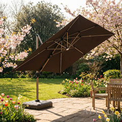Camber 3m Square Cantilever Parasol with Solar LED Lights - Coffee Brown