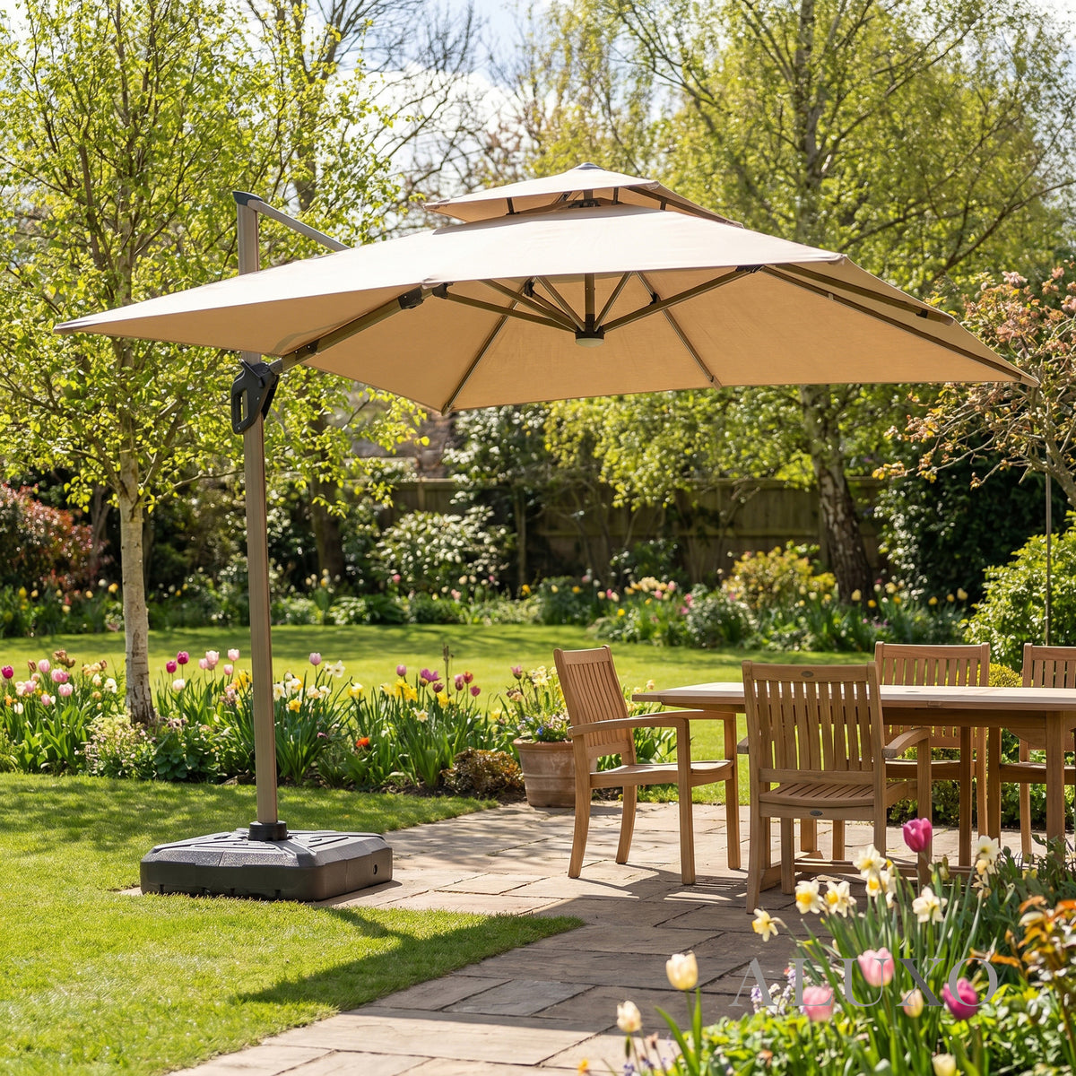 Camber 3m Square Cantilever Parasol with Solar LED Lights - Khaki Beige