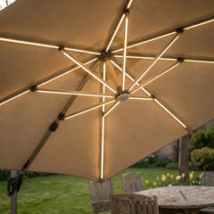 Camber 3m Square Cantilever Parasol with Solar LED Lights - Khaki Beige