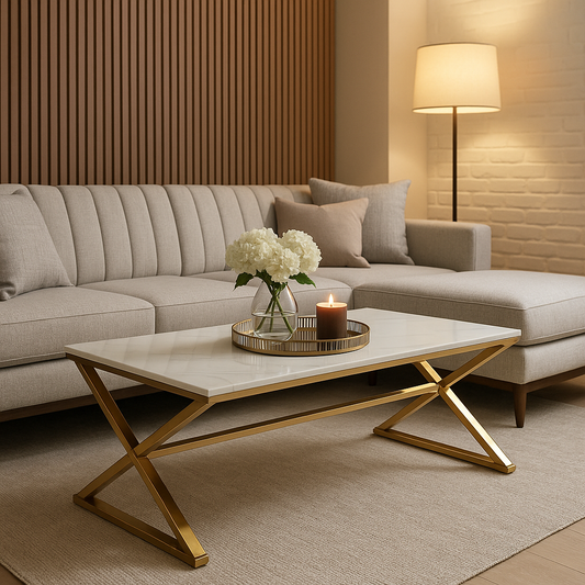 Jiro Gold Coffee Table with Polar White Sintered Top