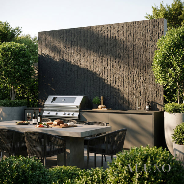 Outdoor Black Chiseled MCM Flexible Stone | 120x60cm Weather-Proof Exterior Panel (Set of 4)