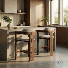 ALUXO® Clara Walnut Bar Stool with Oatmeal Bouclé Upholstery