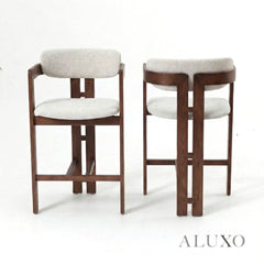 ALUXO® Clara Walnut Bar Stool with Oatmeal Bouclé Upholstery