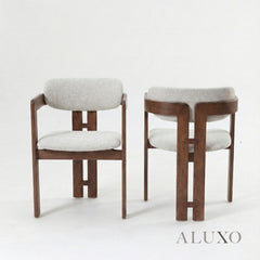 ALUXO® Mercado 2.2m Walnut & Beige Marble Dining Set – Sculptural Base Table with 6/8 Clara Oatmeal Bouclé Chairs