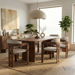 ALUXO® Clara Walnut Dining Chair in Oatmeal Bouclé – Set of 2