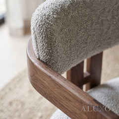 ALUXO® Clara Walnut Dining Armchair in Oatmeal Bouclé – Set of 2