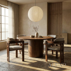 ALUXO® Clara Walnut Dining Chair in Oatmeal Bouclé – Set of 2