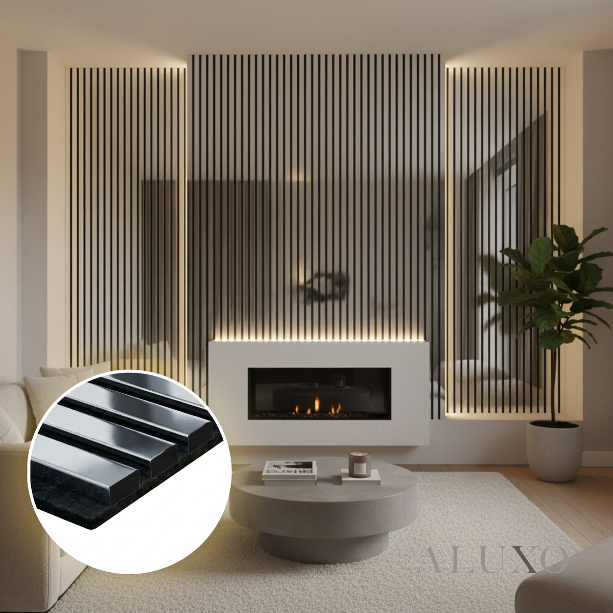 Panelux™ Pro Chrome Colour Acoustic Wood Wall Panels | 3-Sided Wrap 240cm x 32cm (Set of 2)