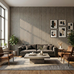 Panelux™ Pro Concrete Coloured Acoustic Wood Wall Panel | 3-Sided Wrap 240cm x 32cm (Set of 2)