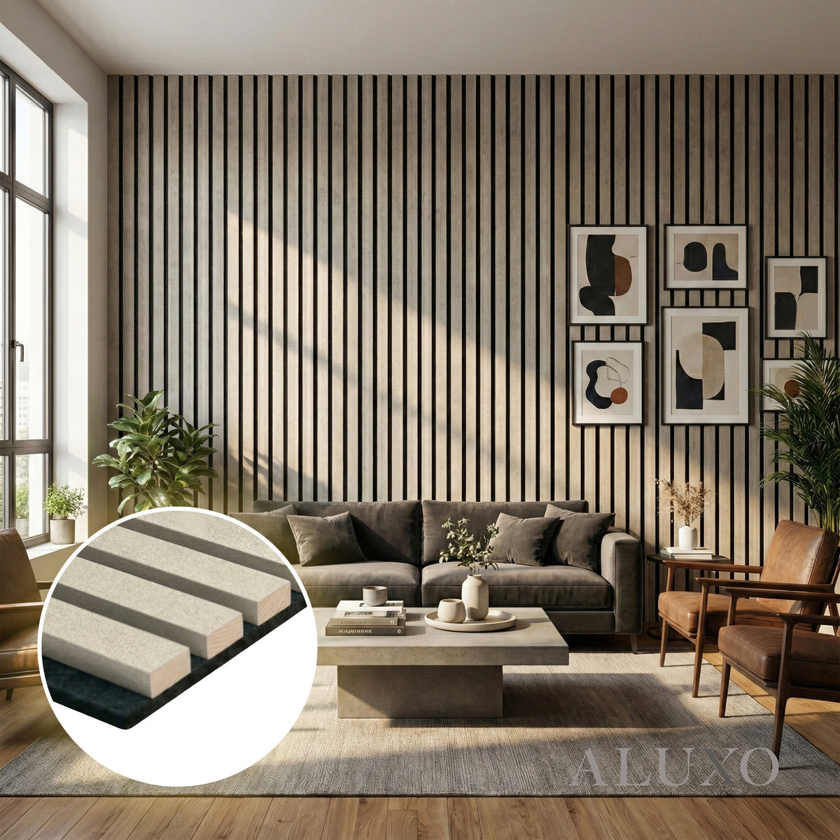 Panelux™ Pro Concrete Coloured Acoustic Wood Wall Panel | 3-Sided Wrap 240cm x 32cm (Set of 2)