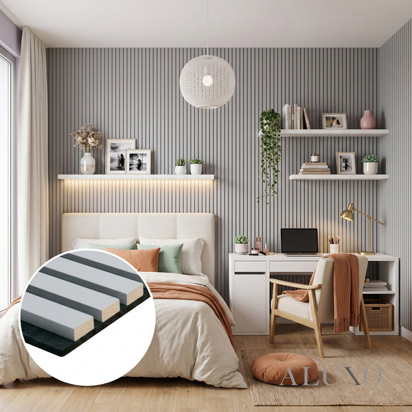 Panelux™ Pro Dove Grey Coloured Acoustic Wood Wall Panel | 3-Sided Wrap 240cm x 32cm (Set of 2)